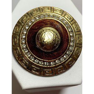 GiO Queen Elizabeth - Elizabeth Regina Coin Brooch Marbleized Enamel Rhinestones